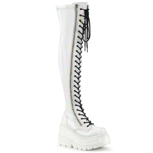 Blanco Charol 11,5 cm SHAKER-374 botas por encima de la rodilla con cordones