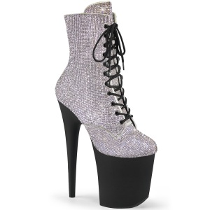 Blanco strass botines pleaser con plataforma 20 cm FLAMINGO-1020RS