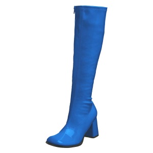 Botas azules charol tacn ancho 7,5 cm - aos 70 hippie disco gogo - botas debajo de la rodilla