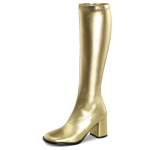 Botas oro tacn ancho 7,5 cm vinilo - aos 70 hippie disco gogo - botas debajo de la rodilla