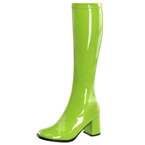 Botas verdes charol tacn ancho 7,5 cm - aos 70 hippie disco gogo - botas debajo de la rodilla