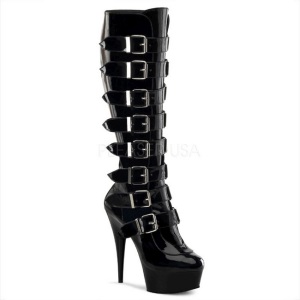 Charol 15 cm DELIGHT-2049 plataforma botas de mujer con hebillas