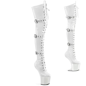 Charol 20 cm CRAZE-3028 Heelless botas overknee plataforma pony blanco