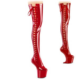 Charol 20 cm CRAZE-3050 Heelless botas overknee plataforma  pony rojo