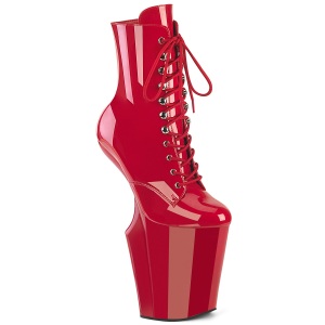 Charol 20 cm WORSHIP-1020 Heelless plataforma botines pony rojo