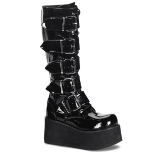 Charol 8,5 cm TTRASH518 cyberpunk plataforma botas hasta la rodilla hombre negro