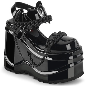 Charol Negros 15 cm DemoniaCult WAVE-20 lolita zapatos sandalias con cua alta plataforma