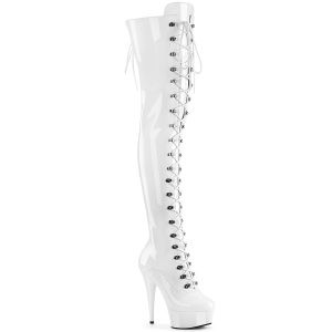 Charol blanco 15 cm DELIGHT-3022 botas por encima de la rodilla con cordones