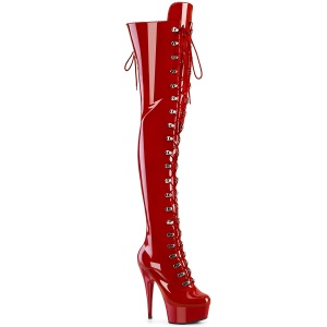 Charol rojo 15 cm DELIGHT-3022 botas por encima de la rodilla con cordones