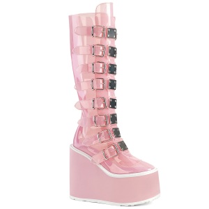 Cua alta 14 cm S815 plataforma botas mujer con hebilla rosa vinilo