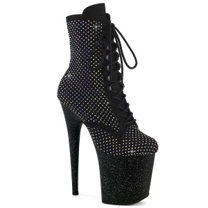 FLAMINGO-1020RM 20 cm botines de tacn altos pleaser strass negro