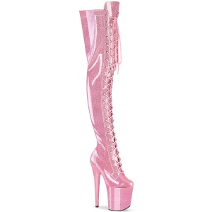 Glitter Rosas 20 cm FLAMINGO-3020GP tacones botas altas por encima de la rodilla con cordones