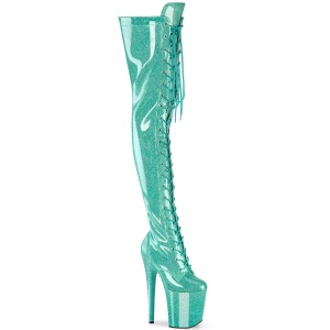 Glitter Verdes 20 cm FLAMINGO-3020GP tacones botas altas por encima de la rodilla con cordones