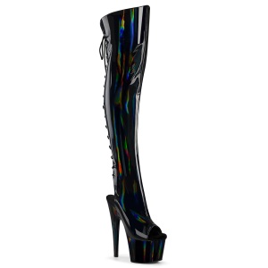 Holograma 18 cm ADORE-3019HWR botas altas punta abierta con cordones negro