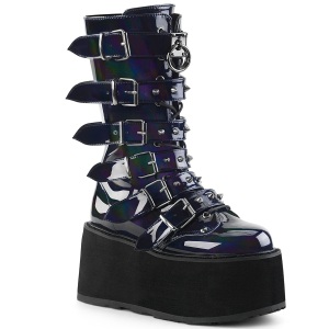 Holograma 9 cm DAMNED-225 mujeres plataforma botas hasta la pantorrilla con hebilla negro