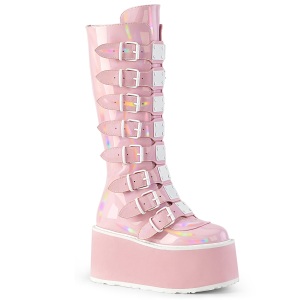 Holograma 9 cm DAMNED-318 plataforma botas hasta la rodilla mujer con hebilla rosa