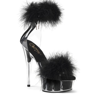 Negro 15 cm DELIGHT-624F sandalias de tacn con plumas pole dance