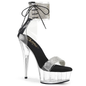 Negro 15 cm DELIGHT-627RS plataforma transparentes tacones con correa al tobillo