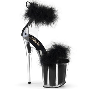 Negro 20 cm FLAMINGO-824F sandalias de tacn con plumas pole dance