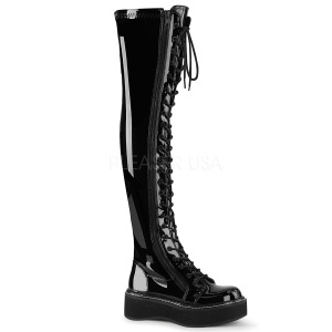 Negro Charol 5 cm EMILY-375 botas por encima de la rodilla con cordones