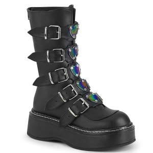 Negro Polipiel 5 cm EMILY-330 plataforma botas de mujer con hebillas