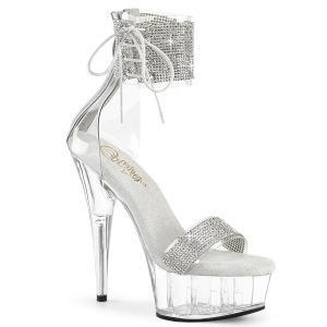 Plata 15 cm DELIGHT-627RS plataforma transparentes tacones con correa al tobillo