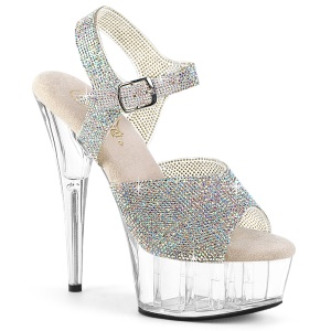 Plata 15 cm DELIGHT-N transparente plataforma zapatos de tacn con piedras