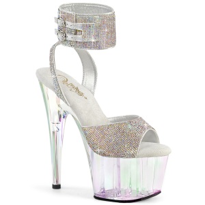 Plata 18 cm ADORE-791HTRS plataforma transparentes tacones con correa al tobillo