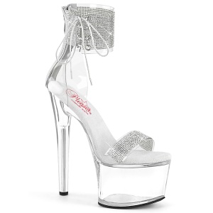 Plata 18 cm PASSION-727RS plataforma transparentes tacones con correa al tobillo