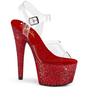 Rojo 18 cm BEJEWELED-708DM plataforma zapatos de tacn con piedras