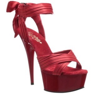 Rojo Satinado 15 cm DELIGHT-668 Sandalias Altos de Noche con Tacn