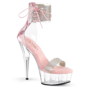 Rosa 15 cm DELIGHT-627RS plataforma transparentes tacones con correa al tobillo