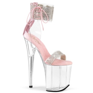 Rosa 20 cm FLAMINGO-827RS plataforma transparentes tacones con correa al tobillo