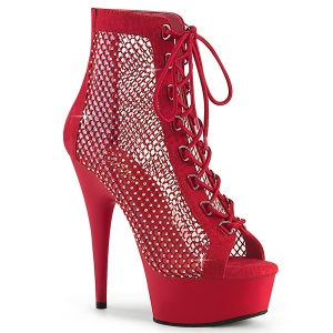 Tejido de malla y strass 15 cm DELIGHT botines con cordones en rojo