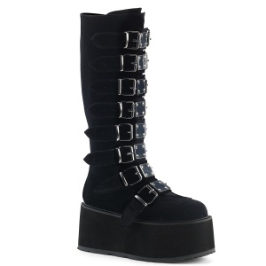 Terciopelo 9 cm DAMNED-318 plataforma botas hasta la rodilla mujer con hebilla negro