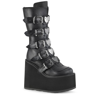 Vegano 14 cm SWING-230 mujeres plataforma botas hasta la pantorrilla con hebilla negro