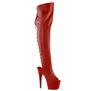 Vegano 18 cm ADORE-3019 tacn aguja botas altas punta abierta con cordones rojo