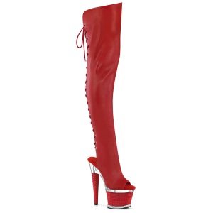 Vegano 18 cm SPECTATOR-3030 tacn aguja botas altas punta abierta con cordones rojo