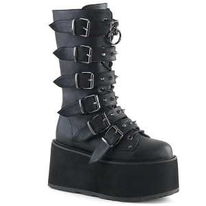 Vegano 9 cm DAMNED-225 mujeres plataforma botas hasta la pantorrilla con hebilla negro