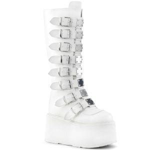 Vegano 9 cm DAMNED-318 plataforma botas hasta la rodilla mujer con hebilla blanco