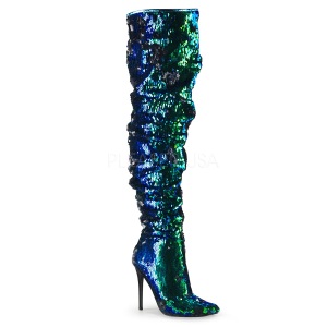 Verde Lentejuelas 13 cm COURTLY-3011 botas altas pleaser