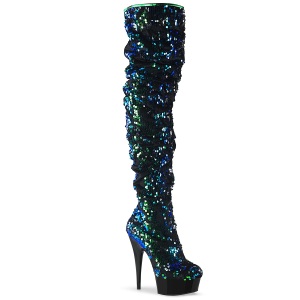 Verde Lentejuelas 15 cm DELIGHT-3004 botas altas pleaser