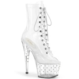 1021C-7 - 18 cm botines de tacn altos pleaser strass transparentes