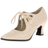 Beige Mate 7 cm retro vintage VICTORIAN-03 zapatos de saln tacn bajo