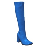 Botas azules charol tacn ancho 7,5 cm - aos 70 hippie disco gogo - botas debajo de la rodilla