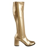 Botas oro tacn ancho 7,5 cm vinilo - aos 70 hippie disco gogo - botas debajo de la rodilla