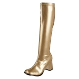 Botas oro tacn ancho 7,5 cm vinilo - aos 70 hippie disco gogo - botas debajo de la rodilla