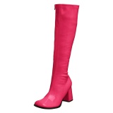 Botas pink charol tacn ancho 7,5 cm - aos 70 hippie disco gogo - botas debajo de la rodilla