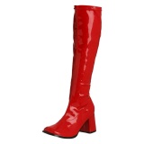 Botas rojas charol tacn ancho 7,5 cm - aos 70 hippie disco gogo - botas debajo de la rodilla