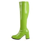 Botas verdes charol tacn ancho 7,5 cm - aos 70 hippie disco gogo - botas debajo de la rodilla